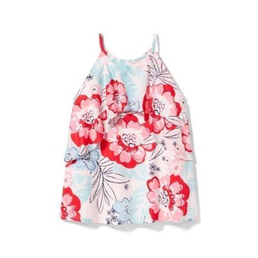Janie And Jack Tank Top Size 2T Halter Layered Sleeveless Flower Island Blue Red